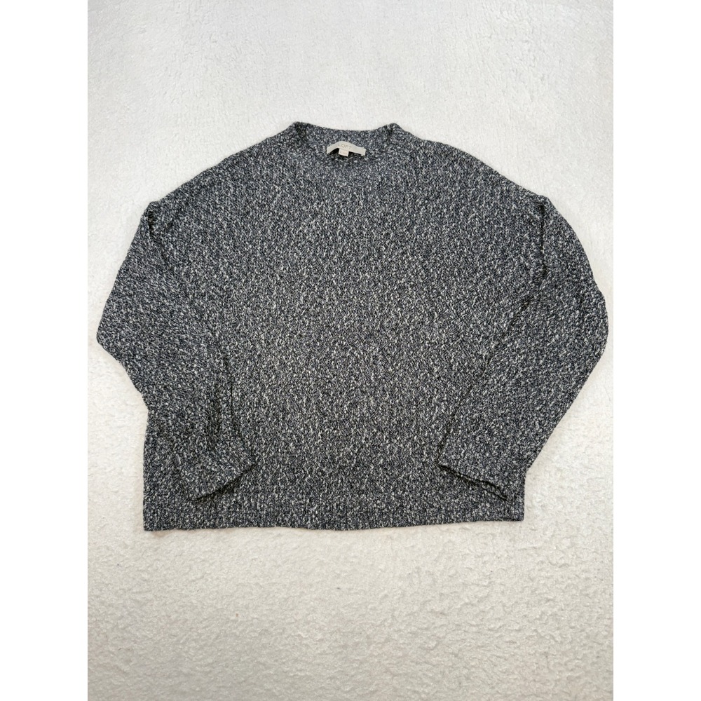LOFT Womens XL Navy Blue White Marled Knit Long Sleeve Crew Neck Sweater